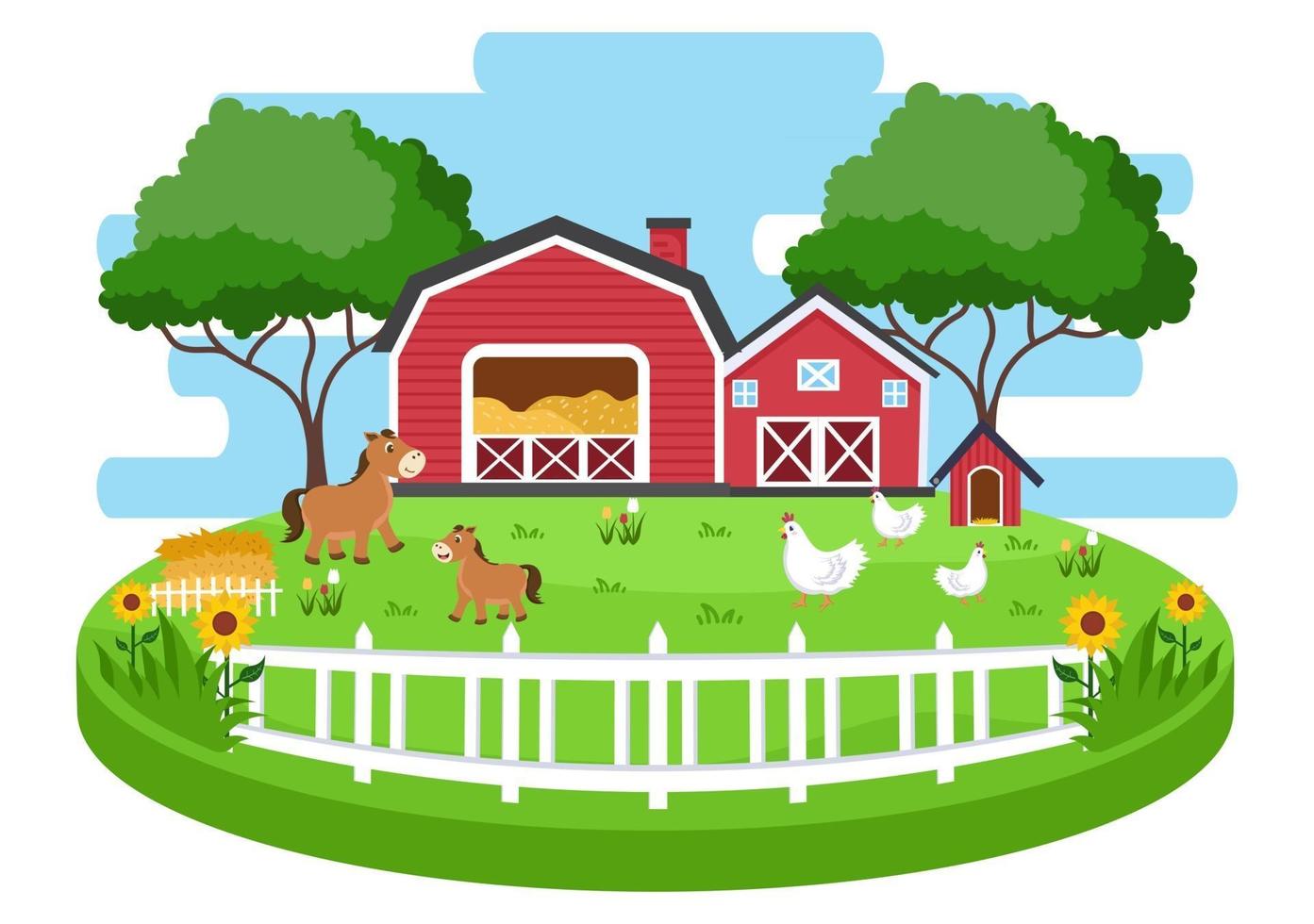 Cute Cartoon Farm Animals Illustration vector