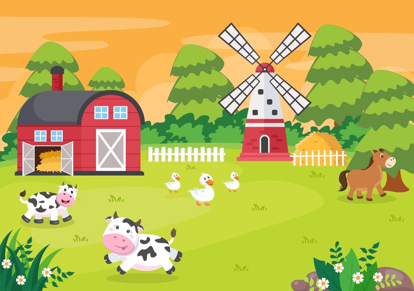 Cute Cartoon Farm Animals Illustration vector