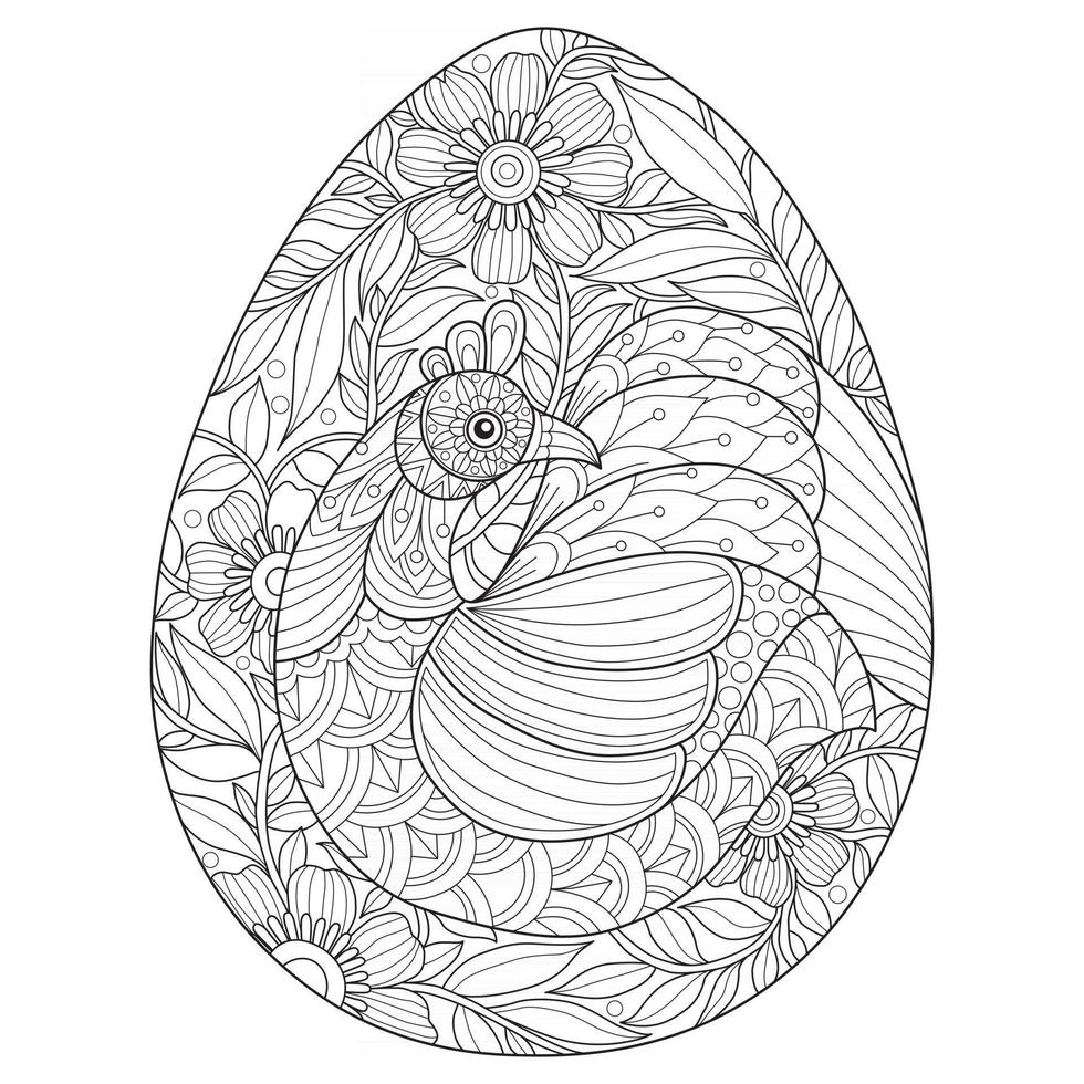 huevo de gallina dibujado a mano para libro de colorear para adultos vector