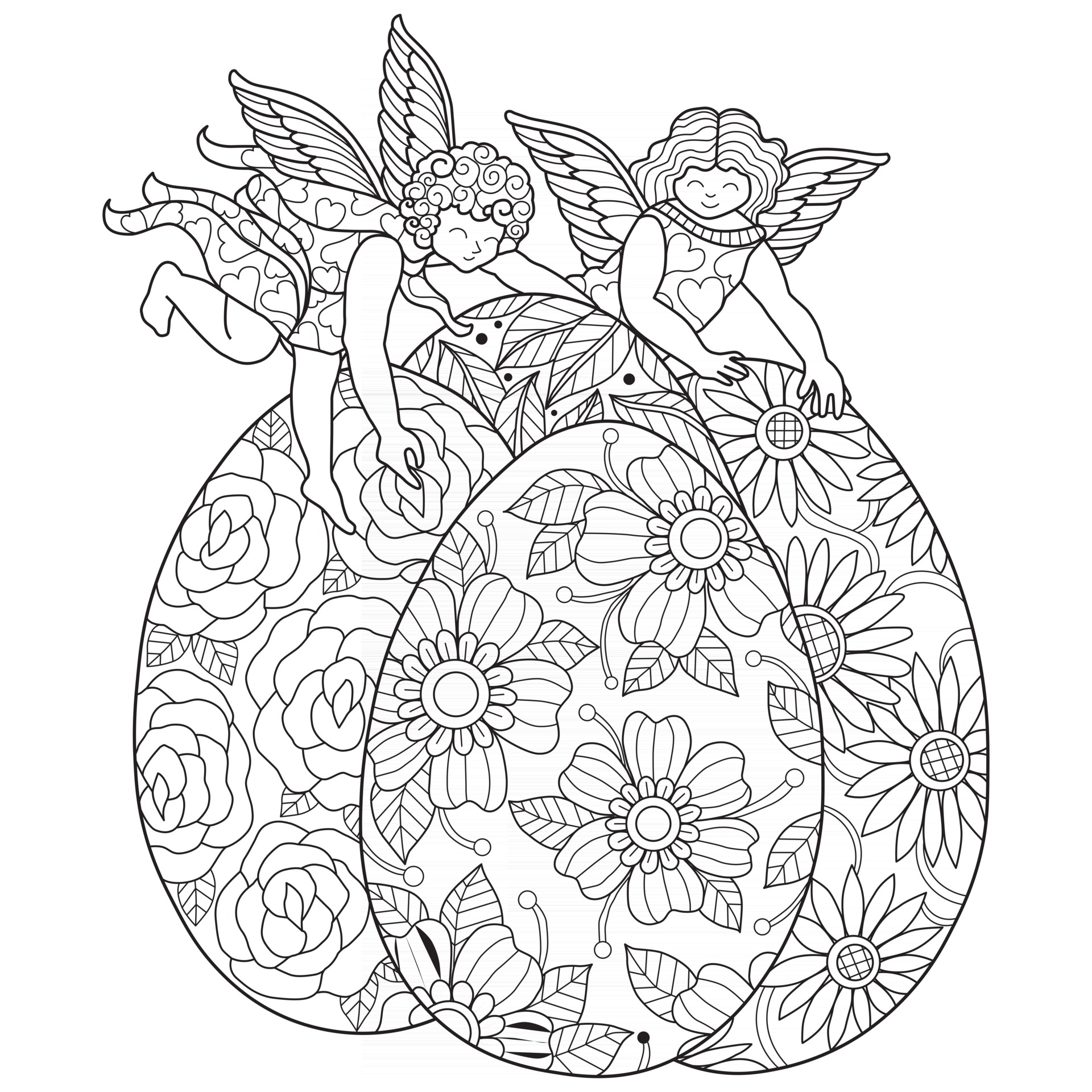 Download Angels And Easter Eggs Hand Drawn For Adult Coloring Book 2752406 Vector Art At Vecteezy