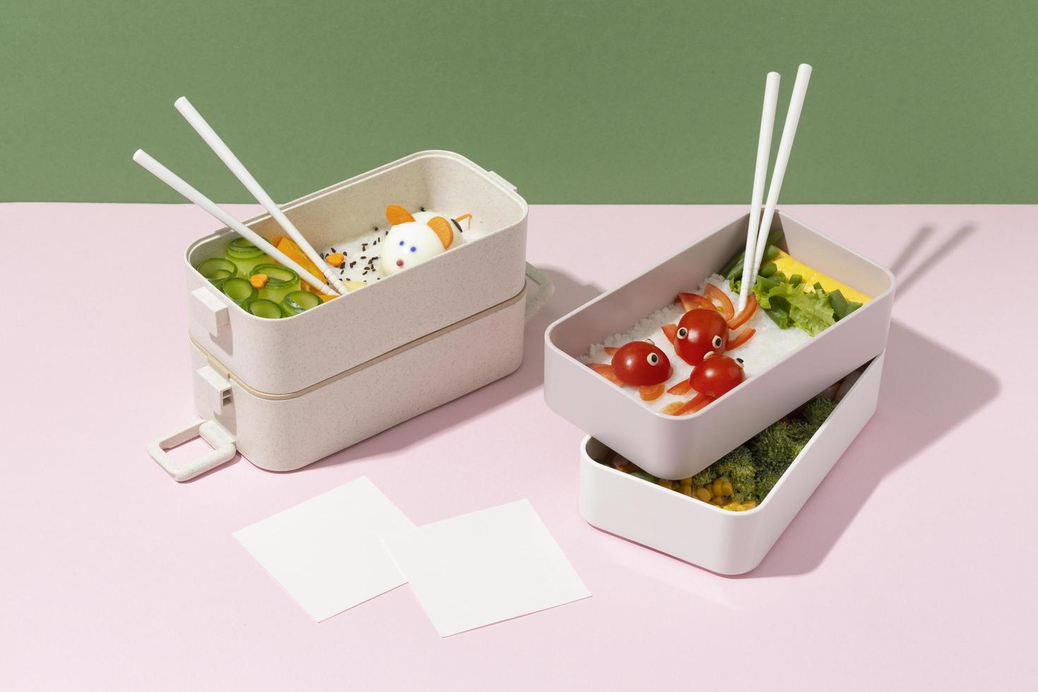 Top view composition food Japanese bento box photo