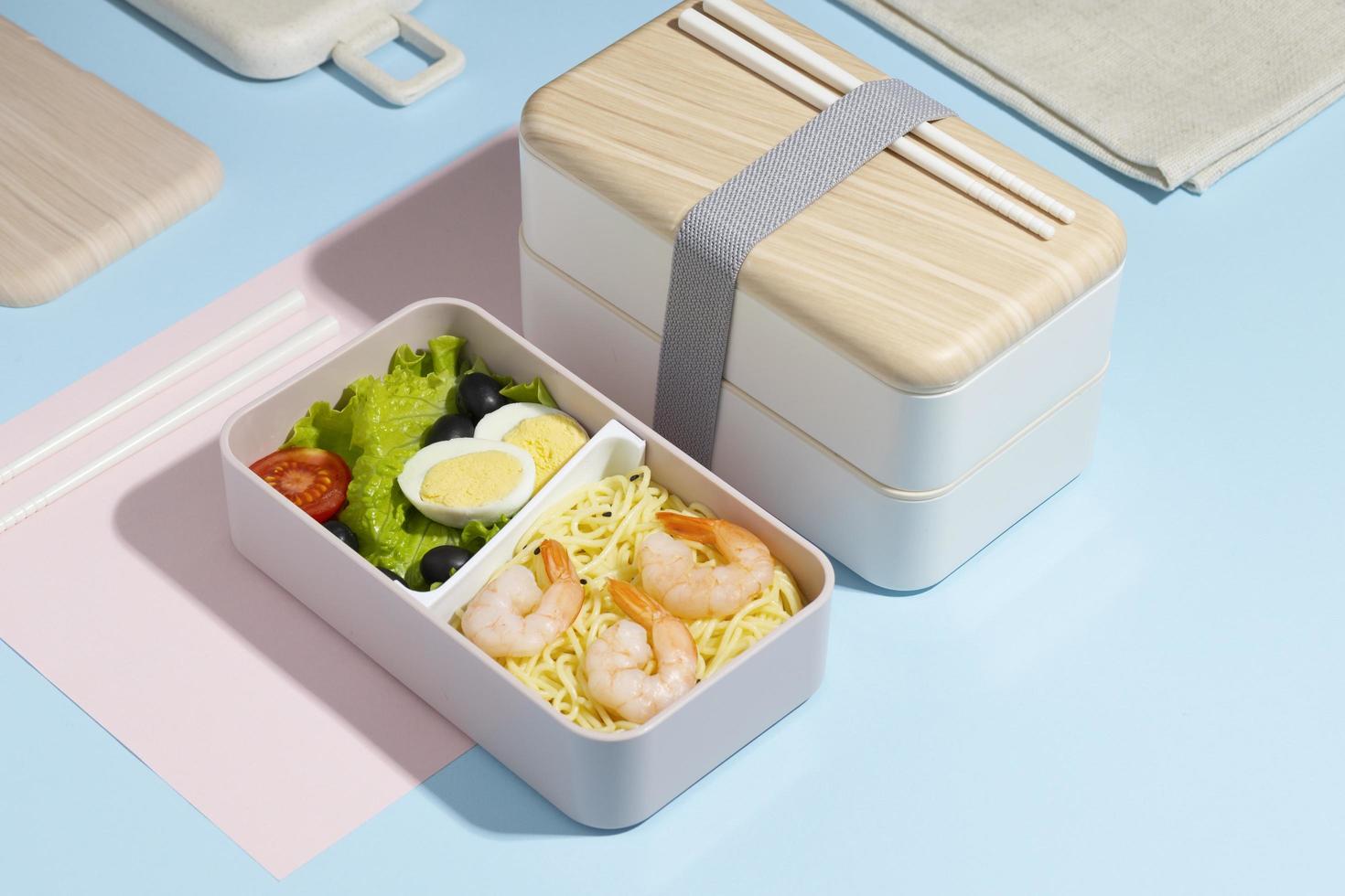 Top view composition food Japanese bento box photo