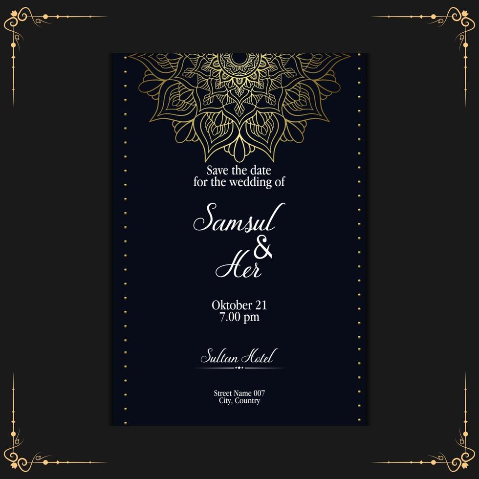 Luxury gold mandala ornate background for wedding invitation, book cover with mandala element style premium vector