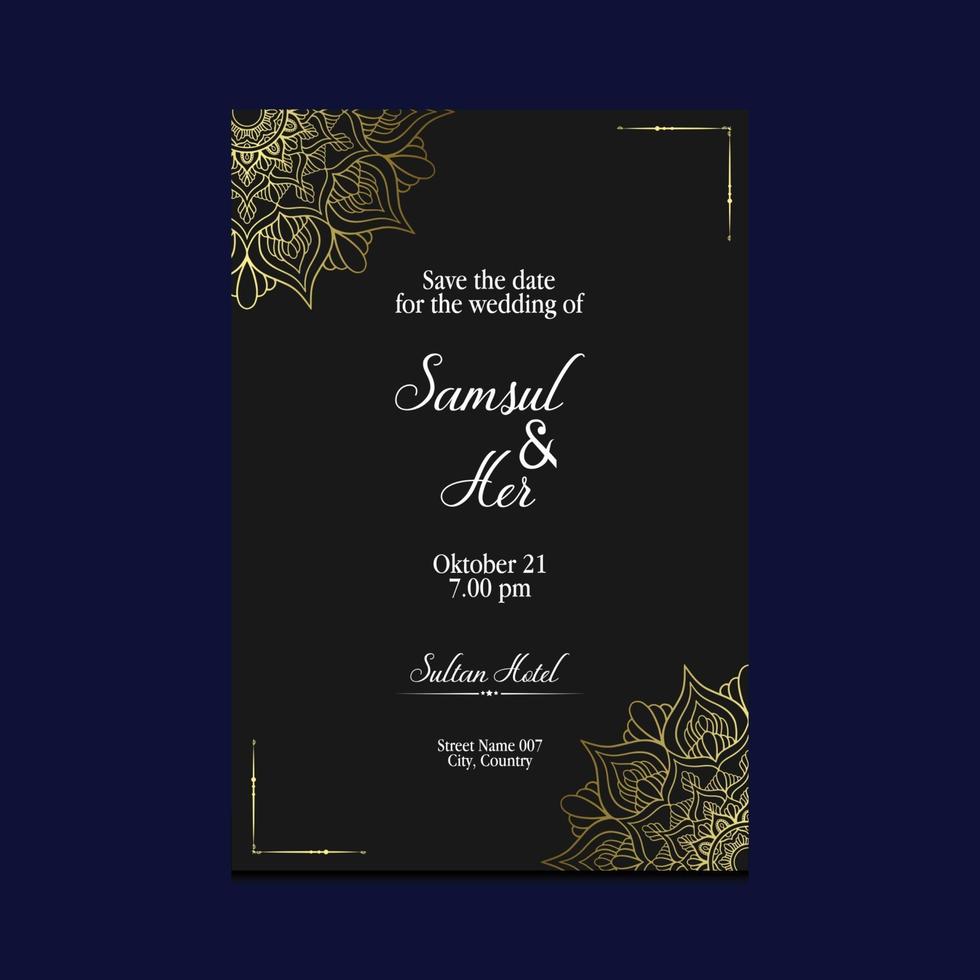 Fondo adornado de mandala dorado de lujo para invitación de boda, portada de libro con estilo de elemento mandala vector premium