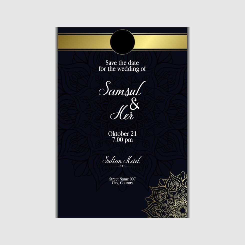 Fondo adornado de mandala dorado de lujo para invitación de boda, portada de libro con estilo de elemento mandala vector premium