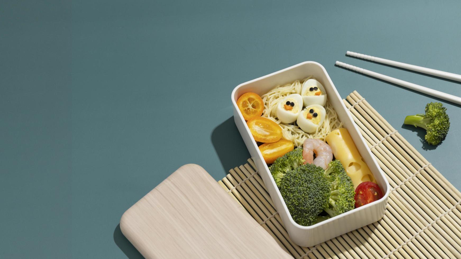 Top view composition food Japanese bento box photo