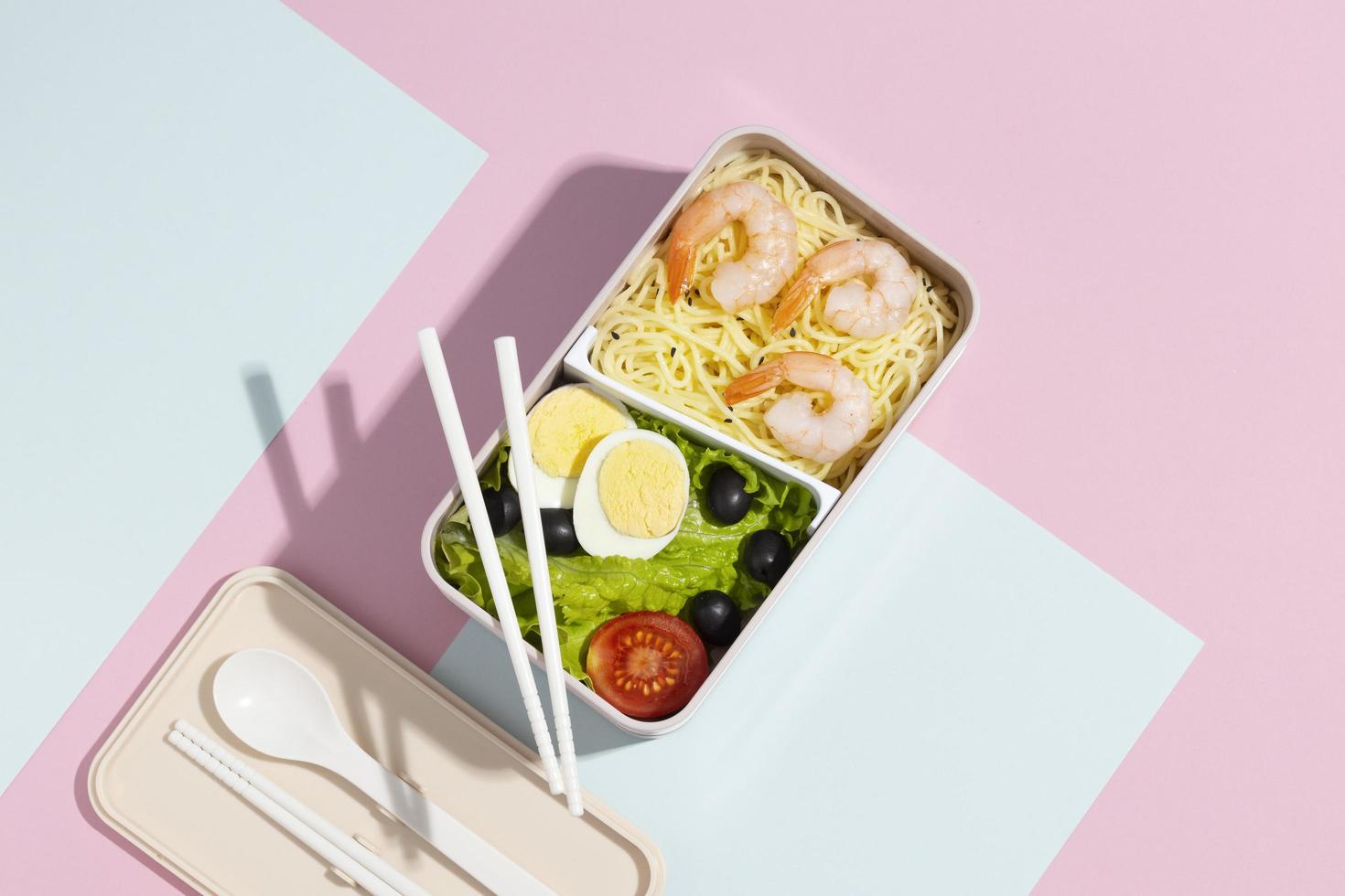 Top view composition food Japanese bento box photo