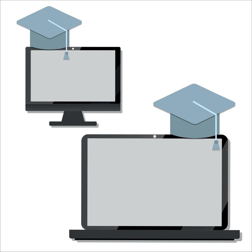 línea de diseño plano de banner de e-learning, educación en línea. ilustración vectorial moderna para diseño web, marketing, publicidad, materiales impresos. concepto de educación en línea en la computadora, portátil. vector