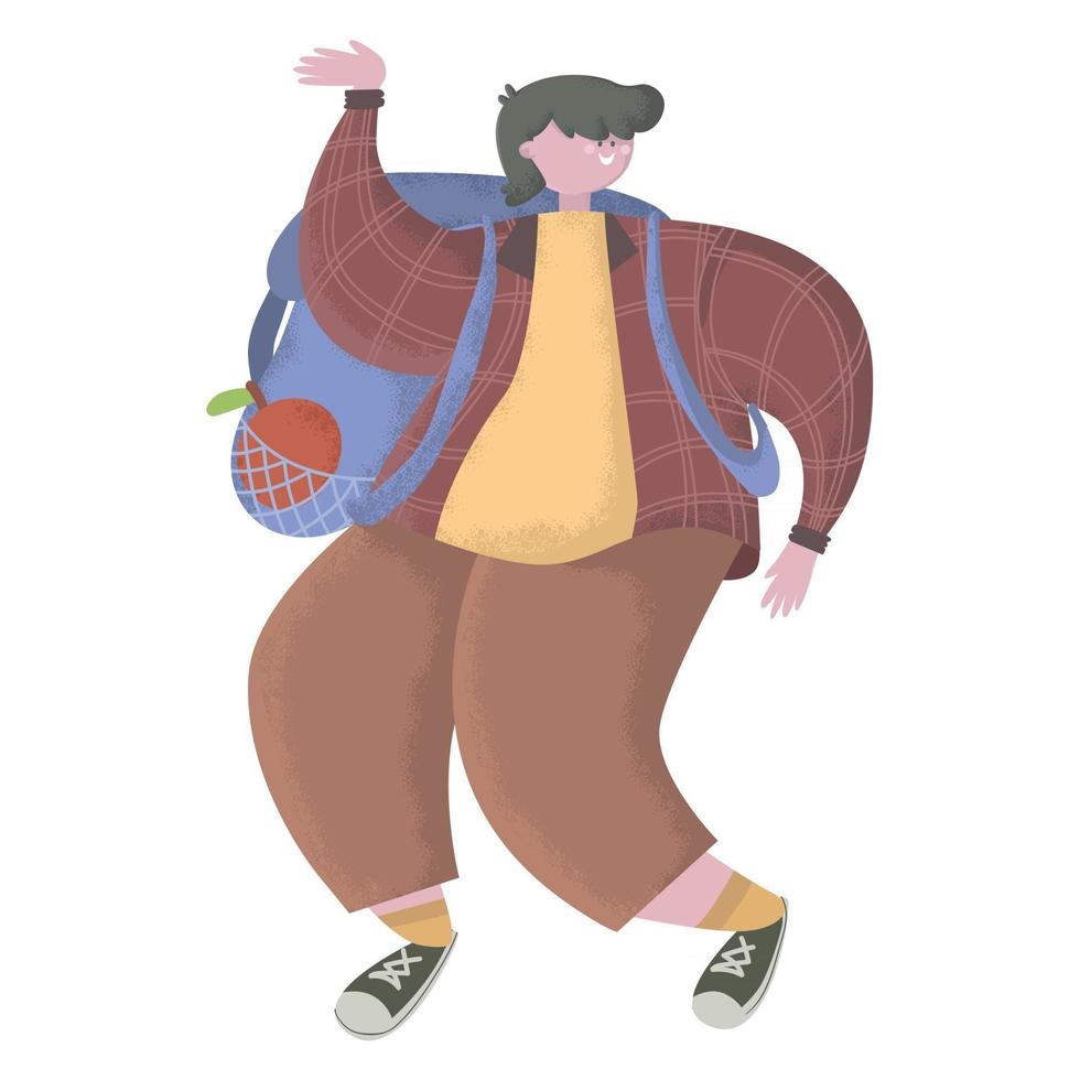 colegial feliz con mochila. sonriente adolescente de pie con mochila, estudiante feliz, compañero de clase o amigo caricatura de carácter positivo. De vuelta a la escuela vector