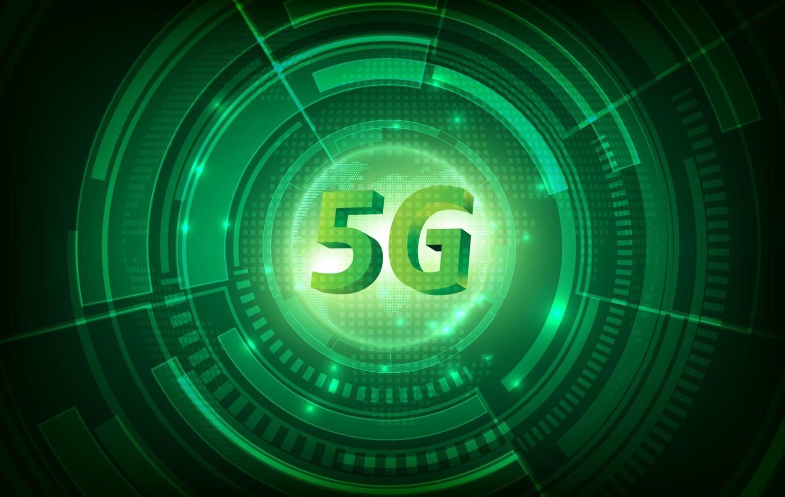 concepto de red de comunicación de 5g y fondo de tecnología verde. Internet de alta velocidad y conexión. vector