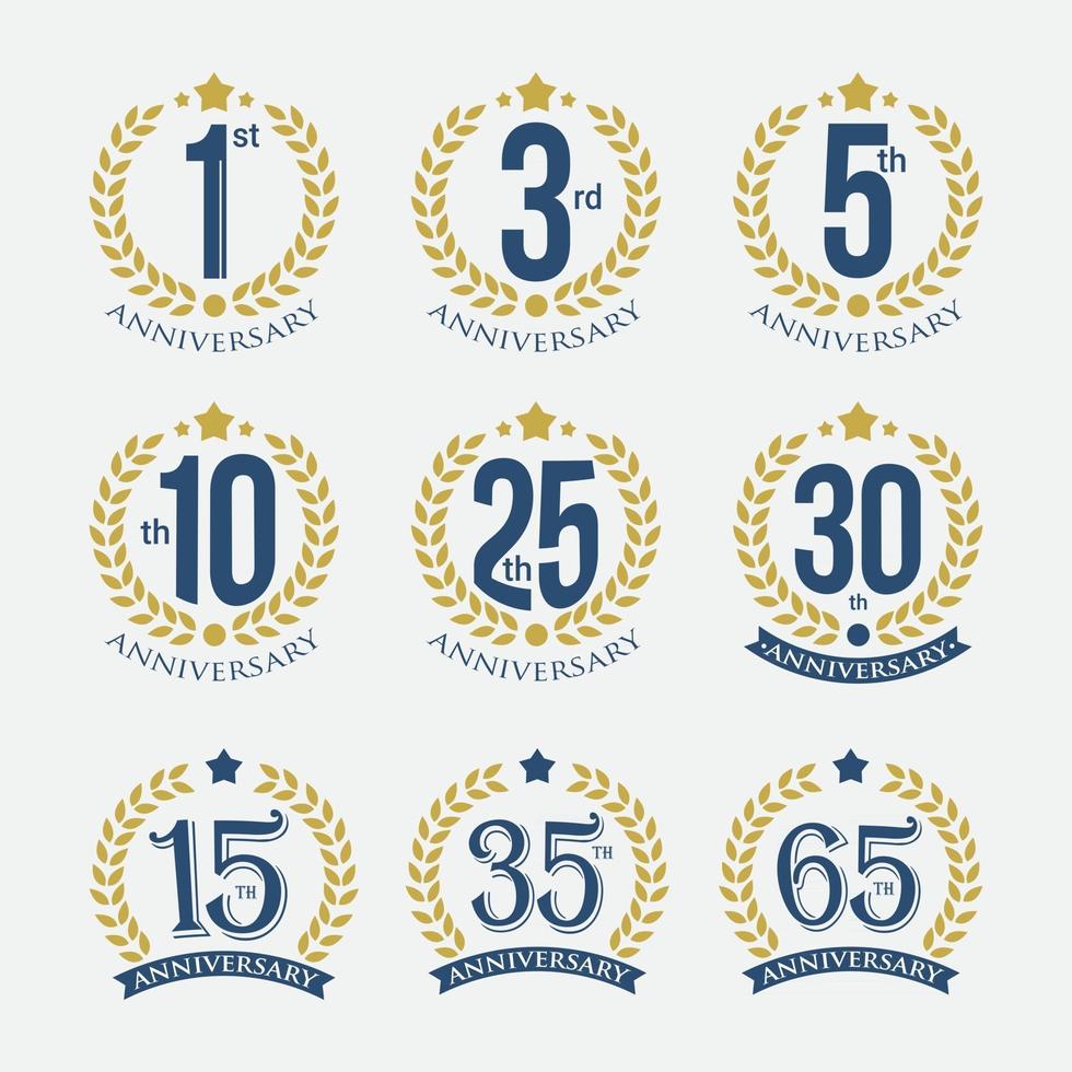 Anniversary emblems template design with gold number style vector