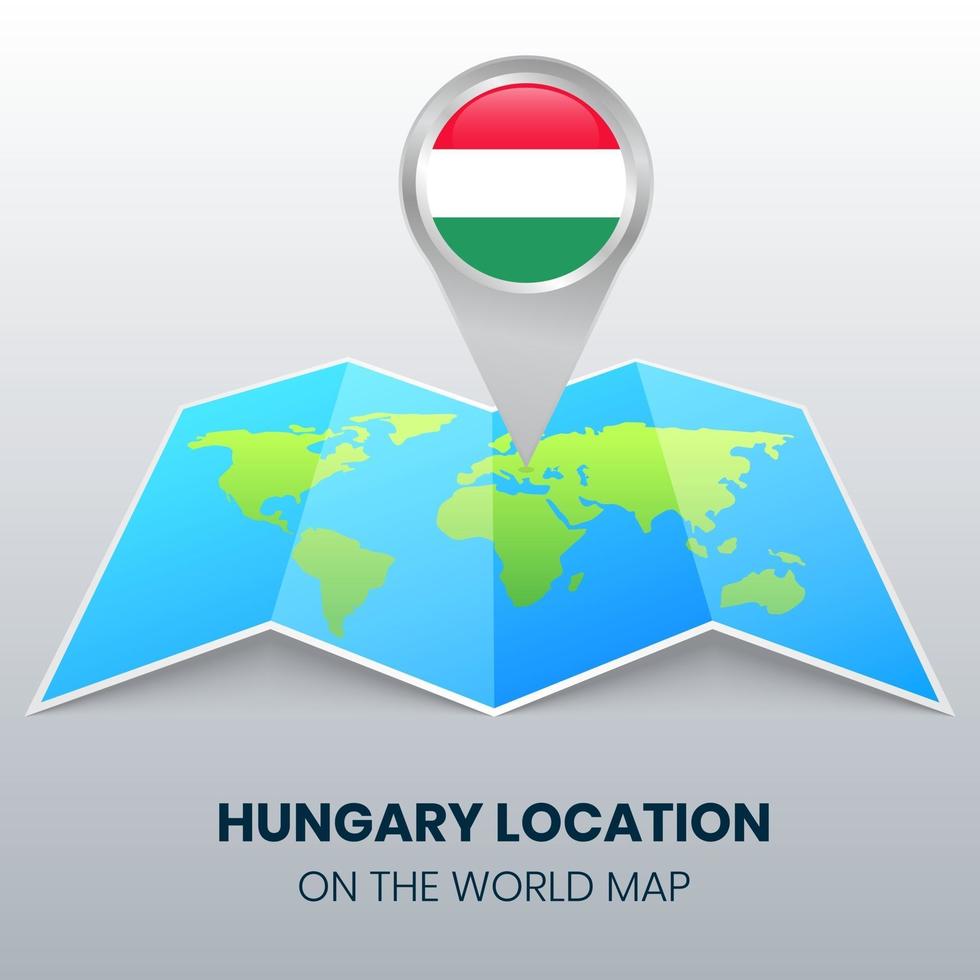 icono de ubicación de hungría en el mapa mundial, icono de pin redondo de hungría vector