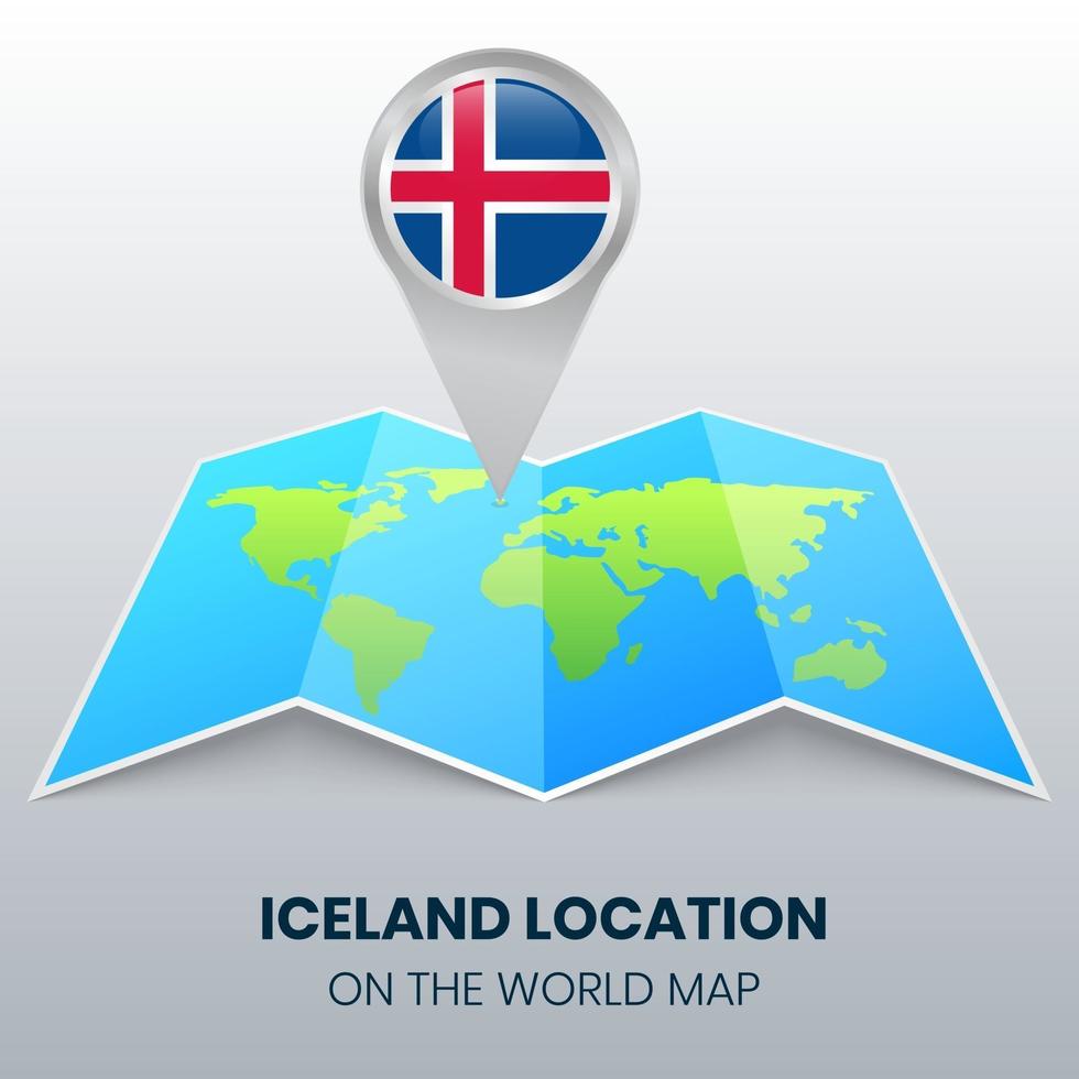 icono de ubicación de islandia en el mapa mundial, icono de pin redondo de islandia vector