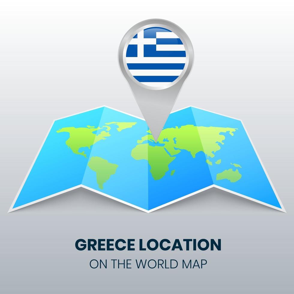 Location Icon Of Greece On The World Map, Round Pin Icon Of Greece vector