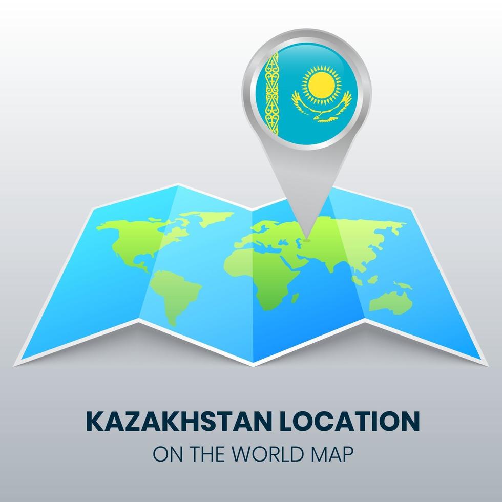 icono de ubicación de kazajstán en el mapa mundial, icono de pin redondo de kazajstán vector