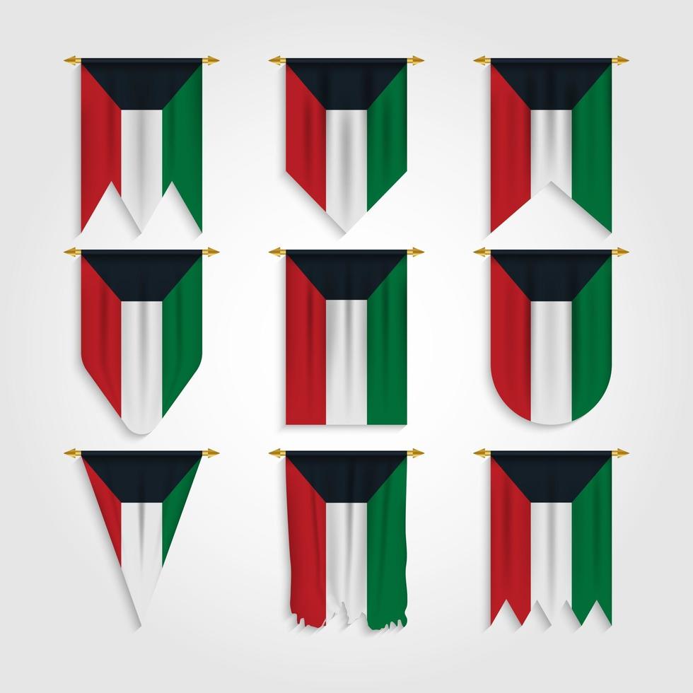 bandera de kuwait en diferentes formas, bandera de kuwait en varias formas vector