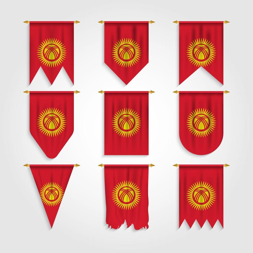 Kyrgyzstan Flag in Different shapes, Flag of Kyrgyzstan in Various Shapes vector