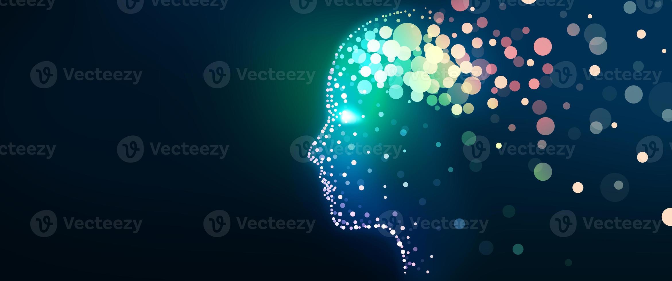 Human head with a luminous brain network photo
