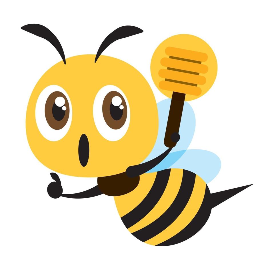 Flat design cute bee holding a honey dipper with thumb up hand sig vector