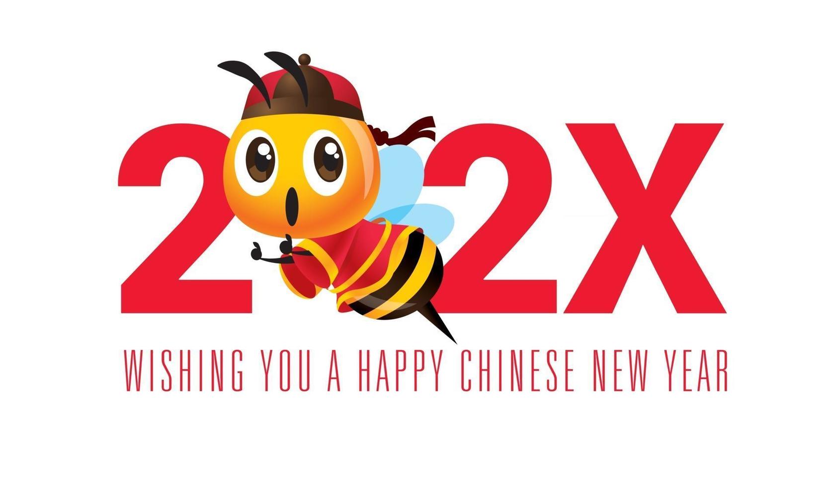 Cartoon cute bee with traditional chinese costume. The year of chinese zodiacs vector