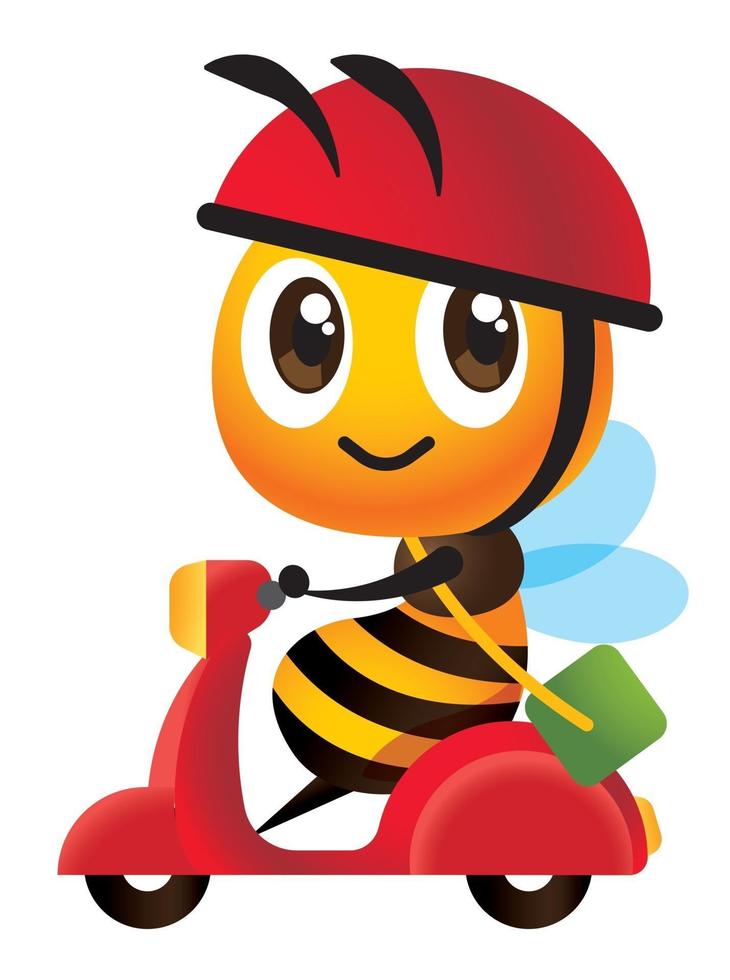 Cartoon cute bee deliver parcel by scooter vector