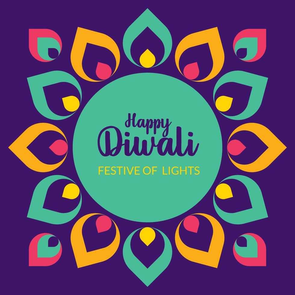 Happy Diwali with Indian Rangoli pattern. Indian festival of lights vector