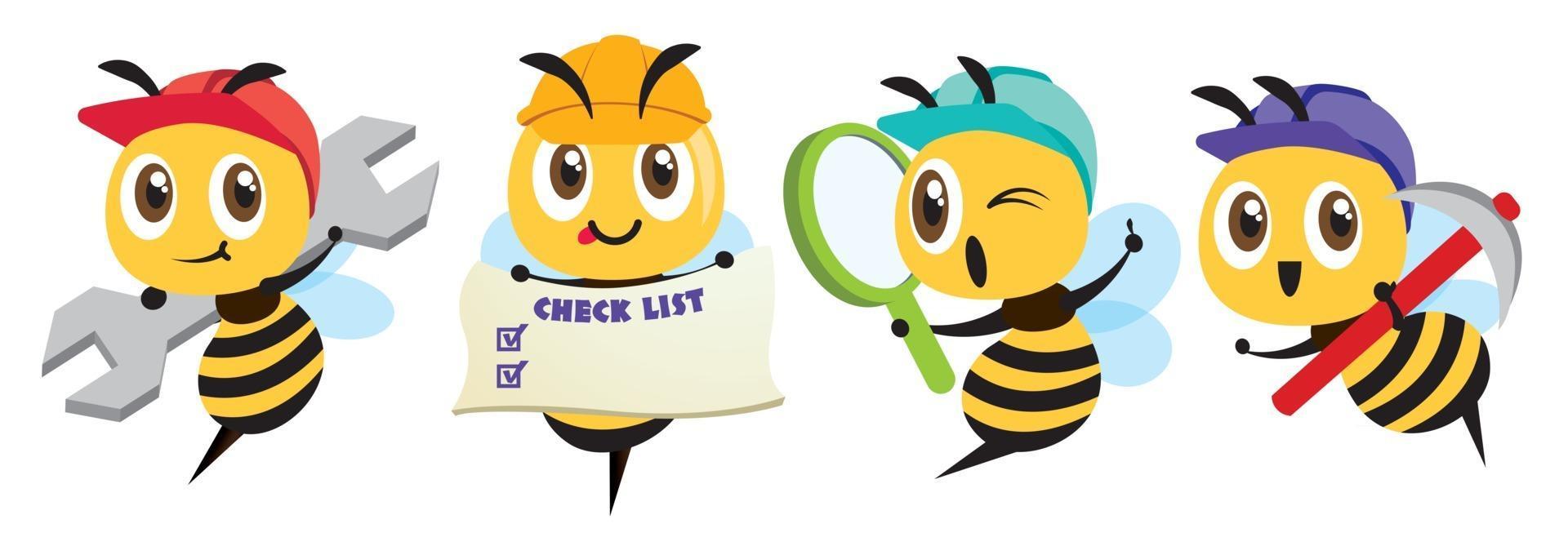 Cartoon cute bee labour worker mascot set. Cartoon cute bee holding a