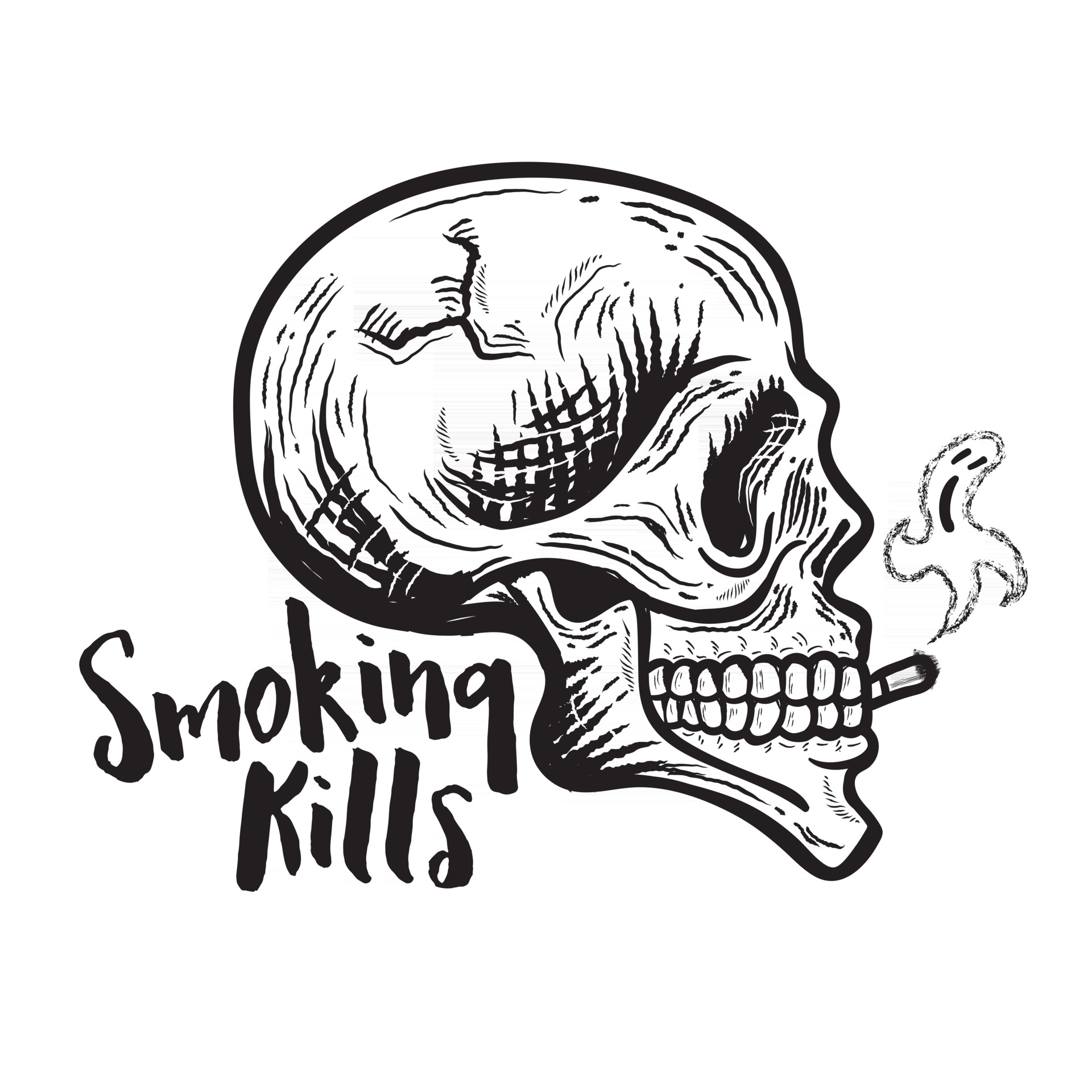 Smoking kills. Retro Smoking skull with ghost smoke coming out from
