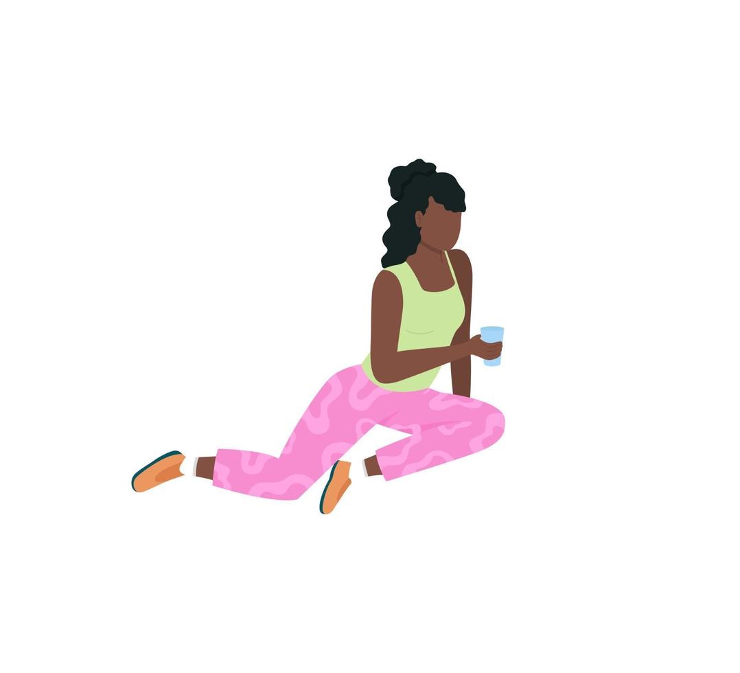 African american girl on picnic flat color vector faceless character