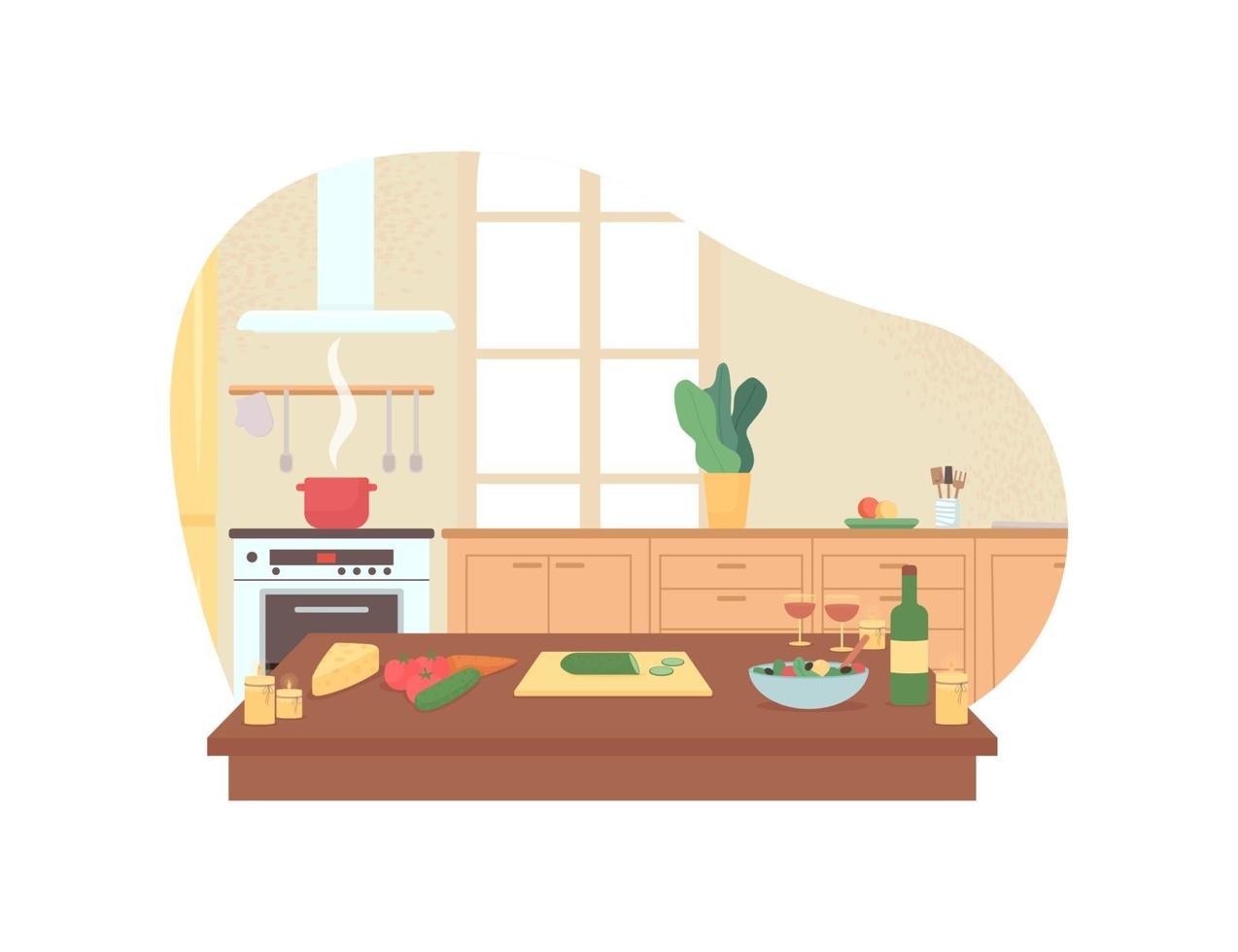 Preparing romantic dinner in home kitchen 2D vector web banner, poster