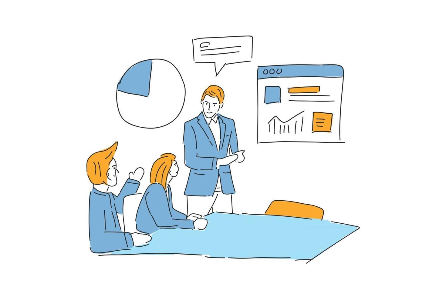 three people meeting for business strategy illustration hand draw vector