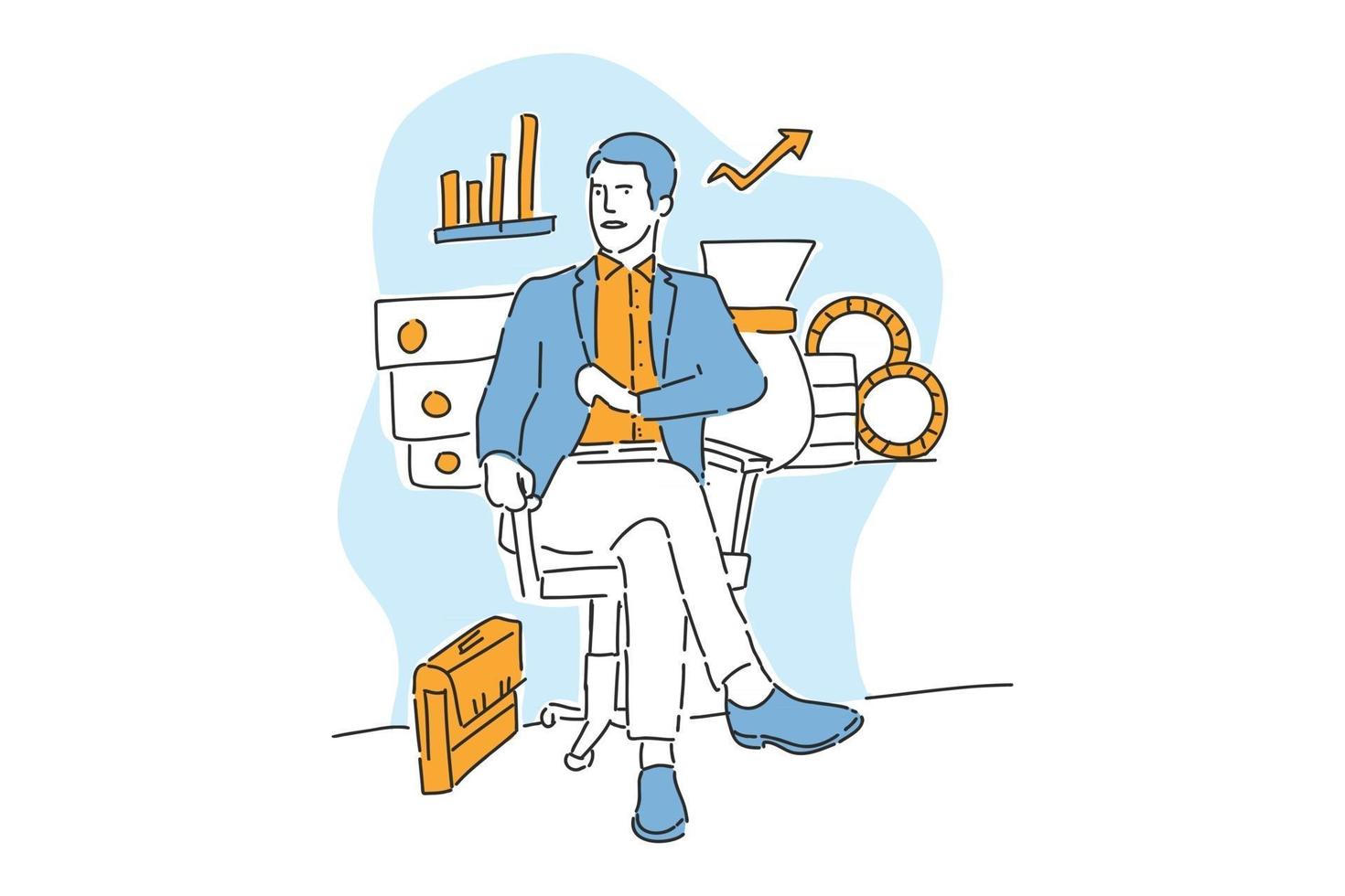 business man sits while doing business illustration hand draw vector