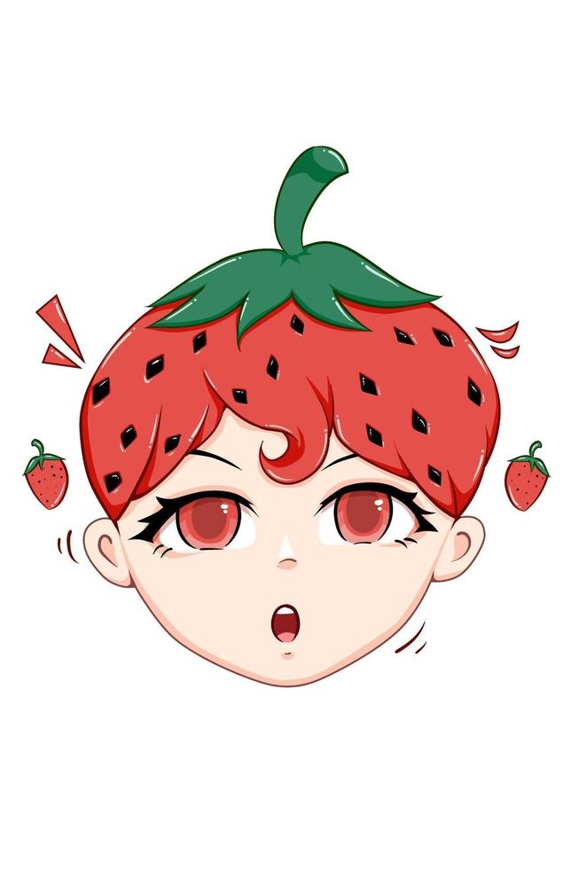 cute strawberry girl character illustration vector