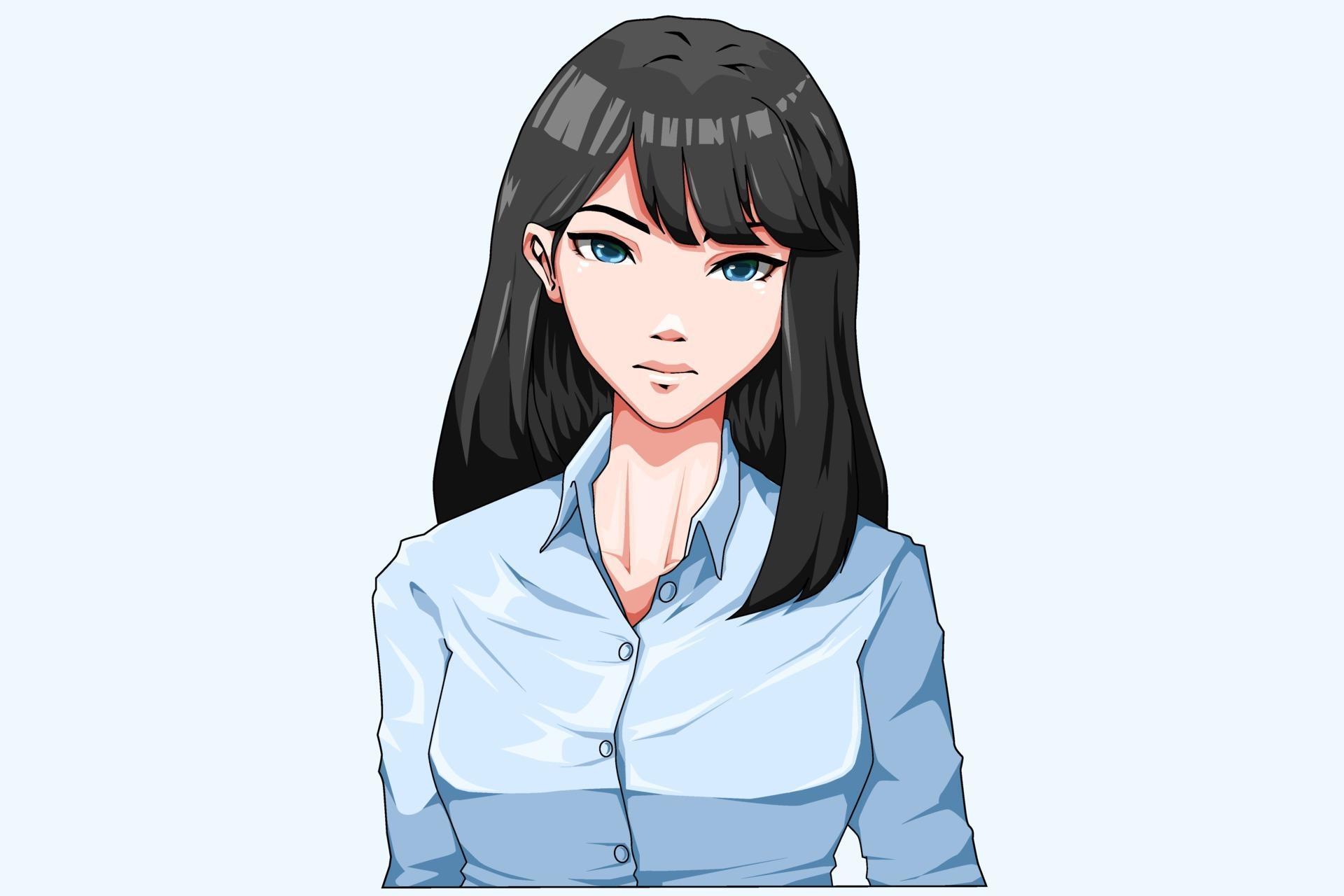 Beautiful office woman long black hair character design 2753260 Vector ...