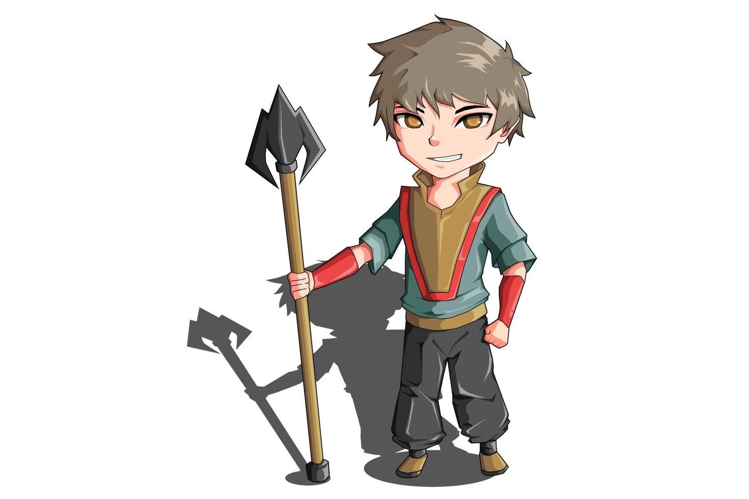 diseño de personajes un niño sosteniendo una lanza vector