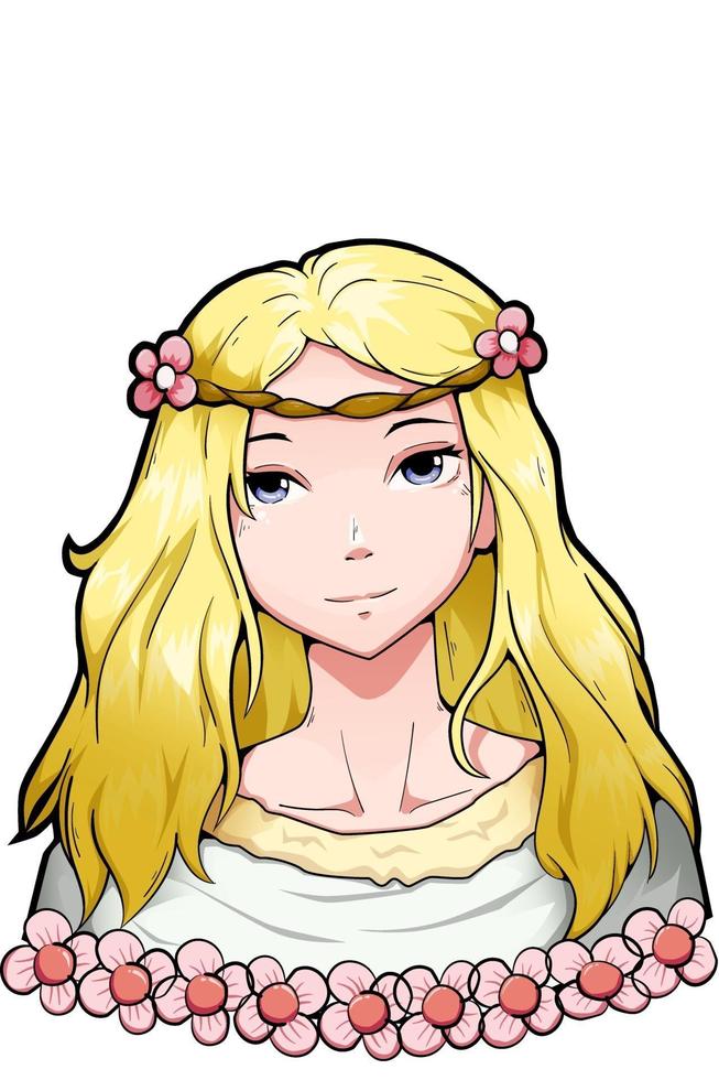 chica del bosque de pelo amarillo con diseño de personajes de corona de flores vector