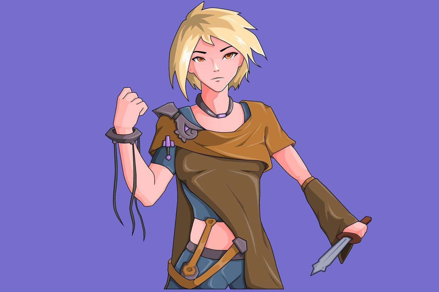 Girl hold knife character design vector