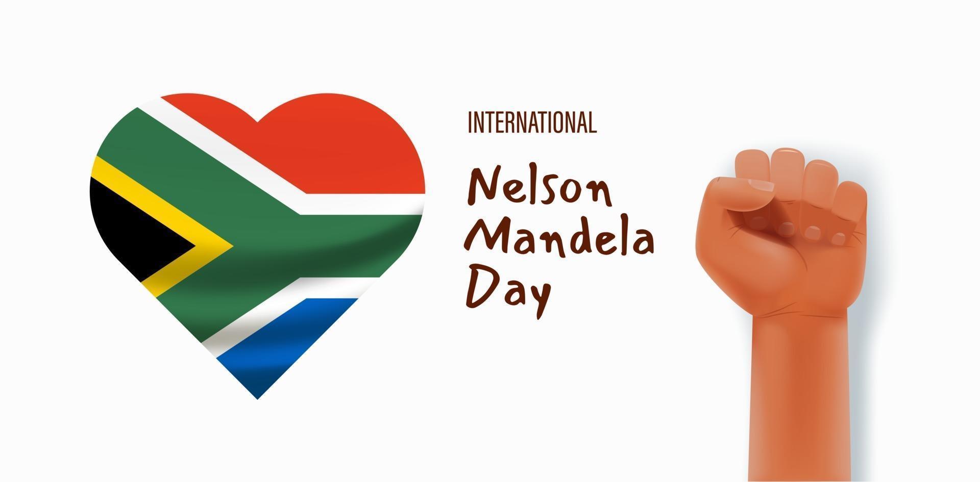 International Nelson Mandela day vector concept with flag and Africa continent silhouette