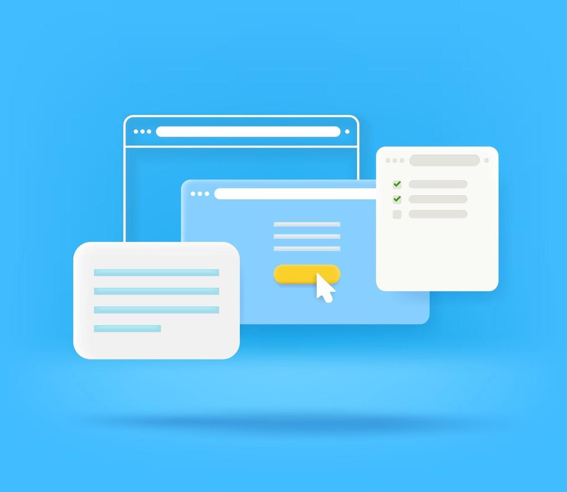 Internet pop-up windows with different content. Using internet concept vector