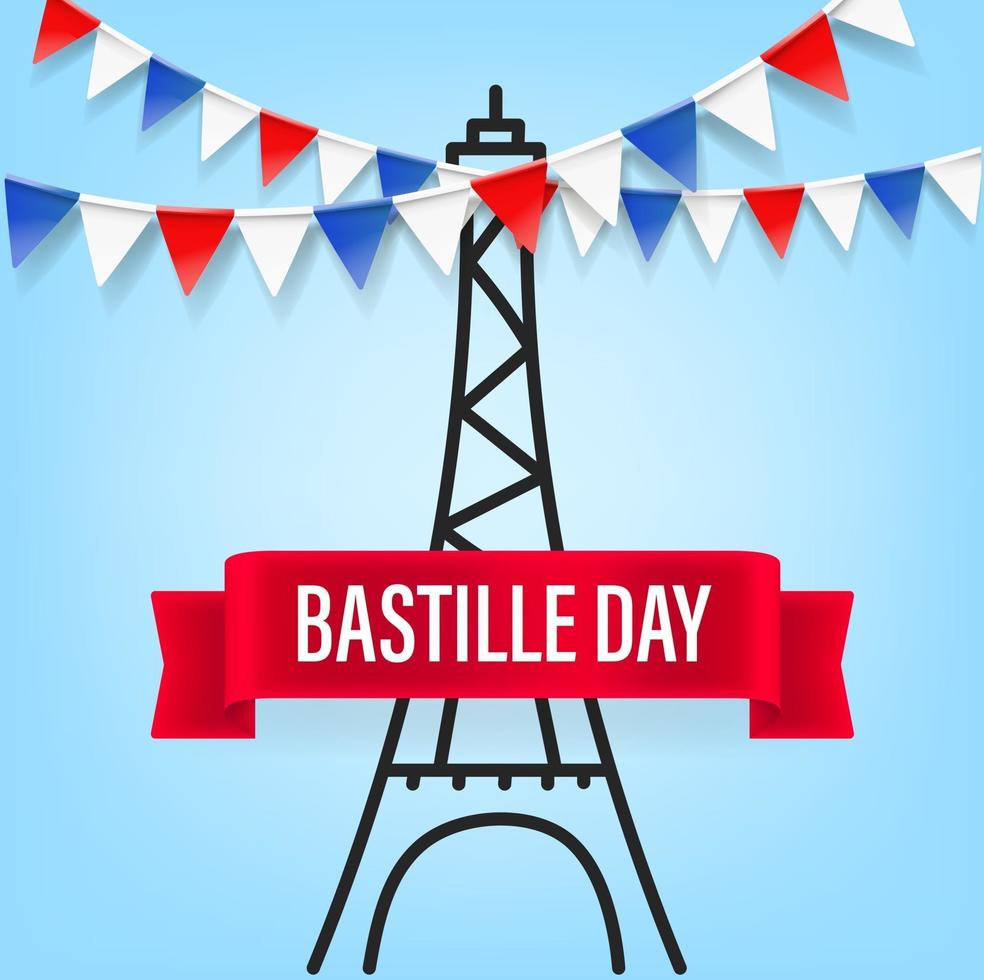 Happy Bastille Day vector card. 14 of July