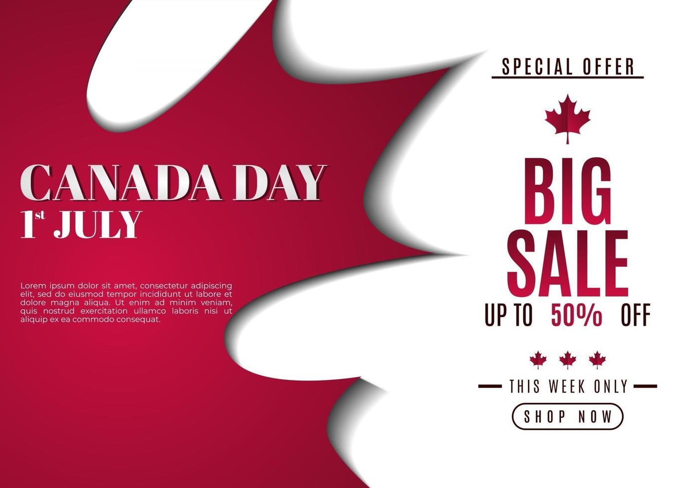 JULY 1st. Canada day background sales promotion advertising banner template design vector