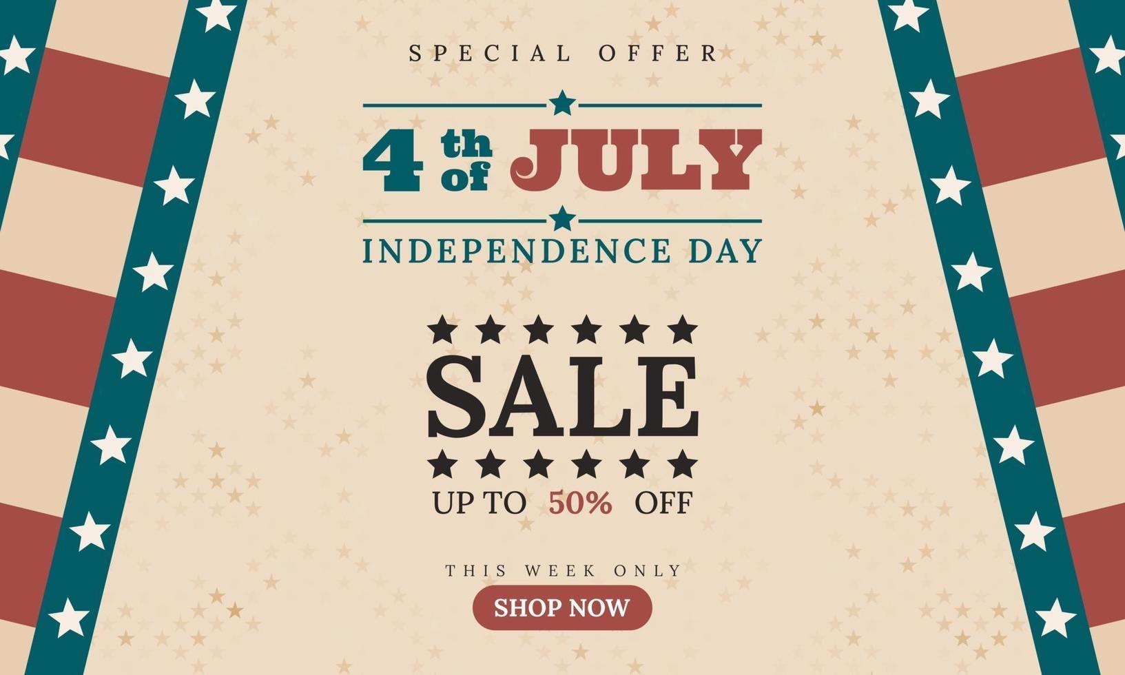 July 4th. Independence day background design in retro style. Sales promotion advertising banner template vector