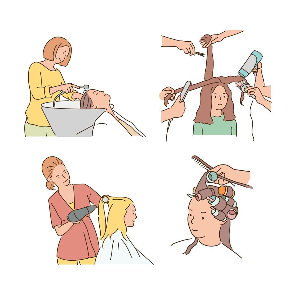 People doing various hairstyles in beauty salon. vector