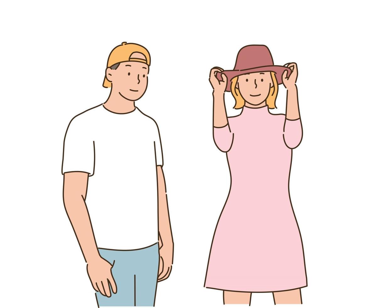 hombre y mujer con sombreros vector