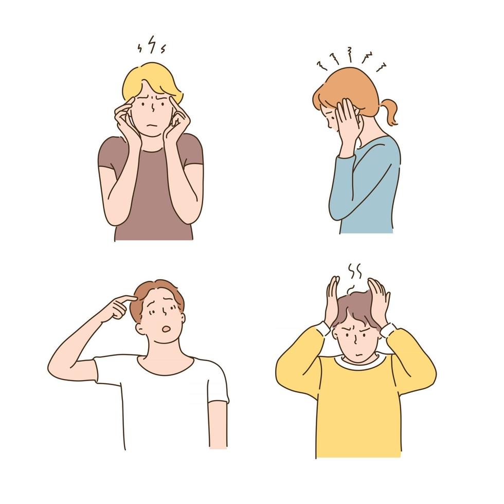 Gestures of people expressing headache and noise. vector