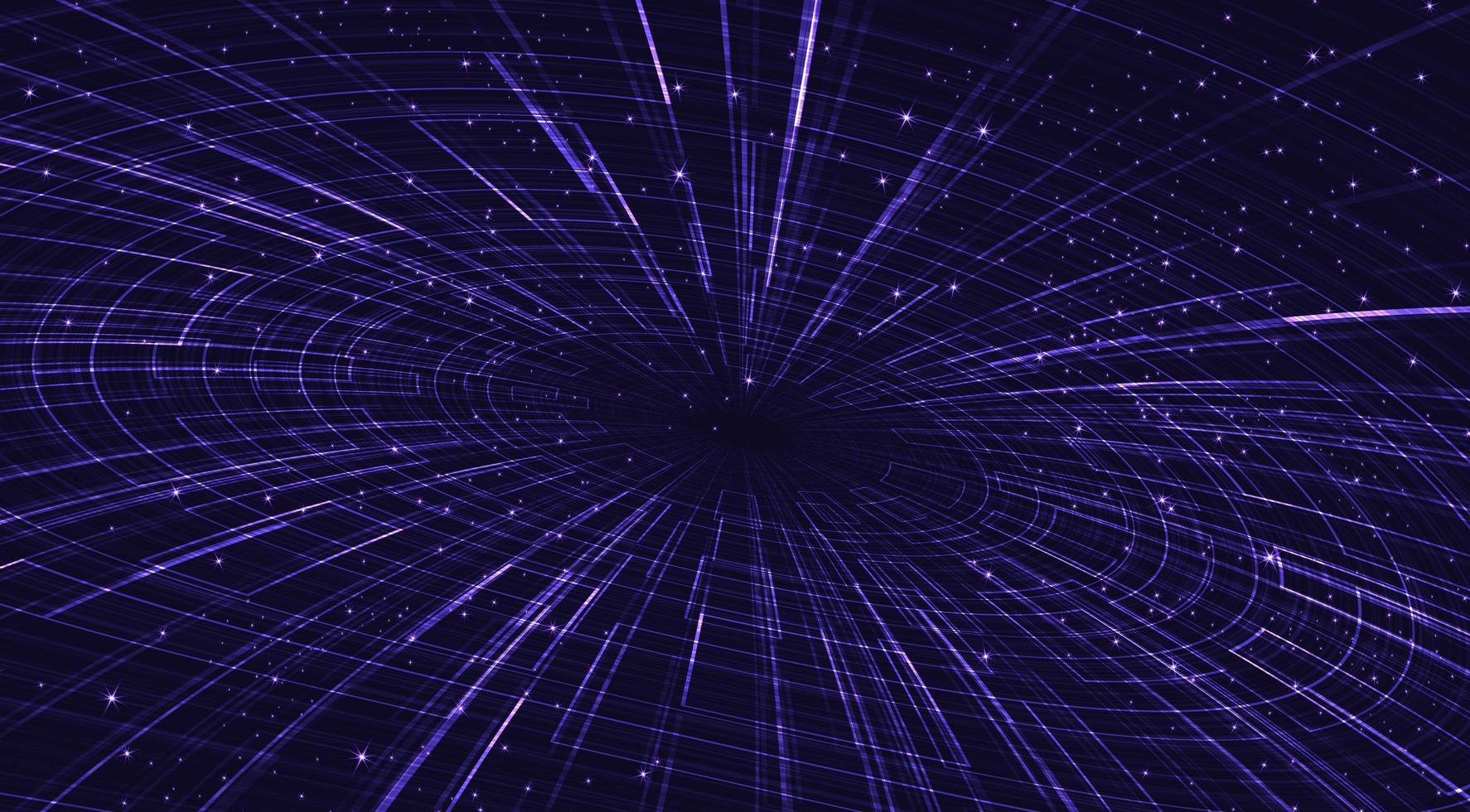 Agujero negro ultravioleta con galaxia espiral sobre fondo cósmico.Diseño de concepto de física y planeta, ilustración vectorial. vector