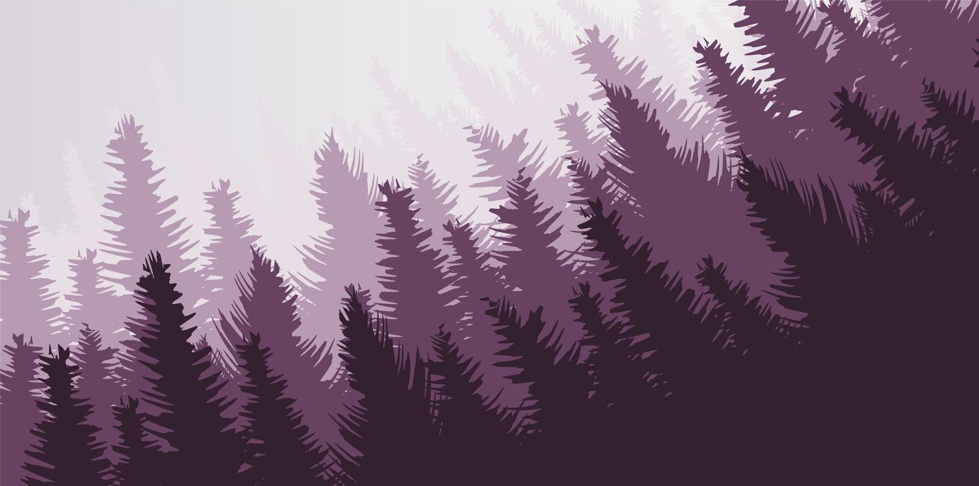 vector bosque de pinos, fondo de paisaje, diseño de concepto de niebla y niebla.