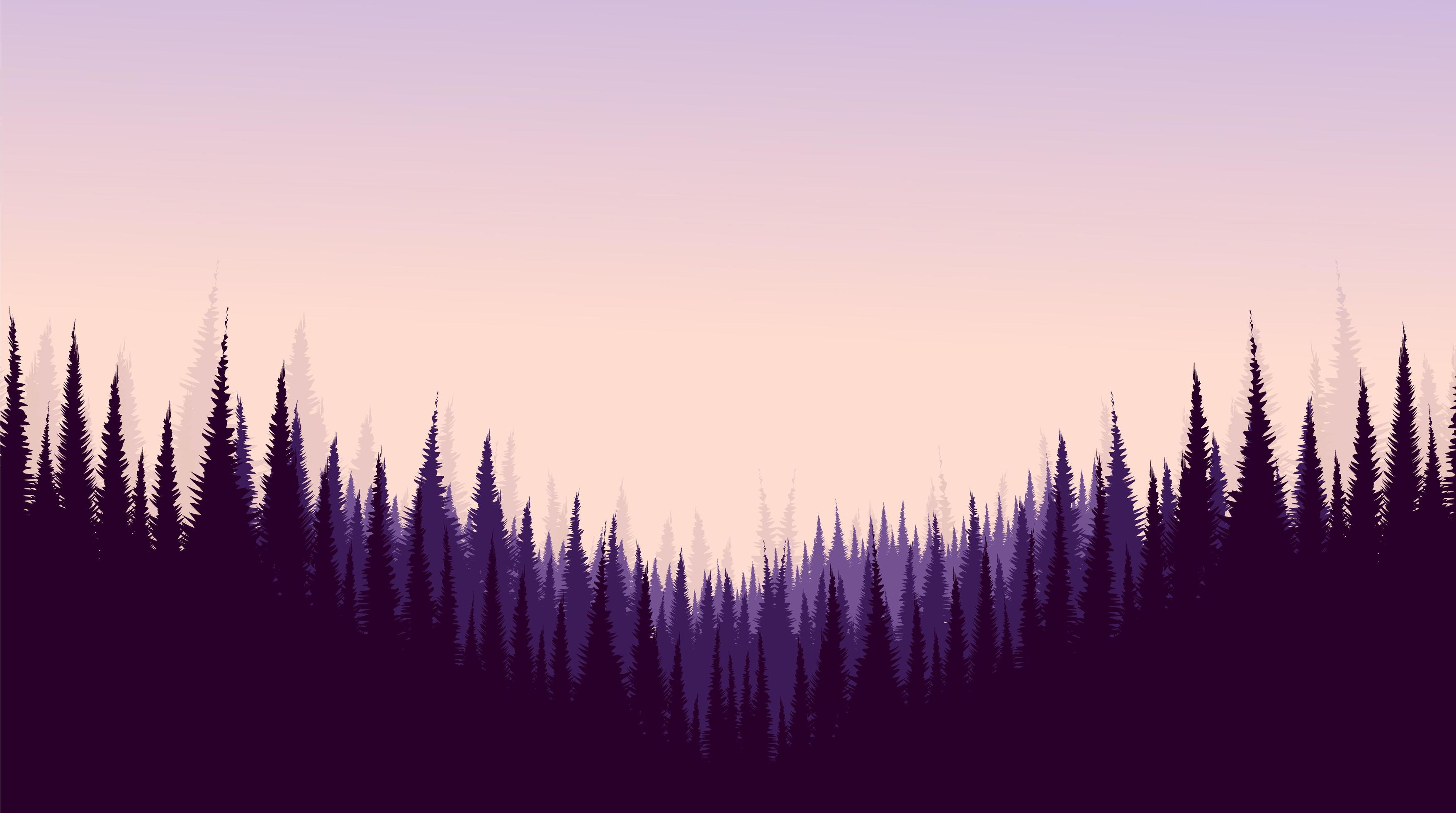 Vector Pine Forest,landscape background,sunshine and sunrise concept