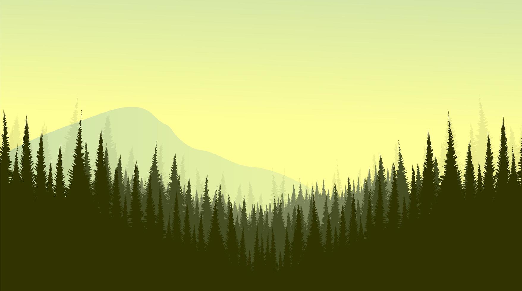 vector paisaje de montaña con bosque de pinos, niebla y concepto de diseño de niebla.