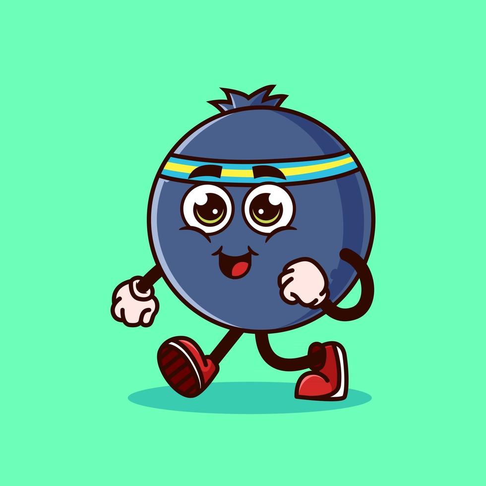 Cute Blueberry fruit character jogging. Fruit character icon concept isolated. Emoji Sticker. flat cartoon style Vector